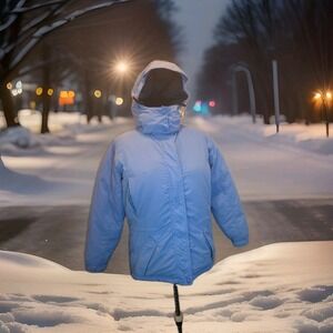 L.L.BEAN WOMENS DOWN PETITE SMALL BLUE WINTER COAT WITH‎ HOOD